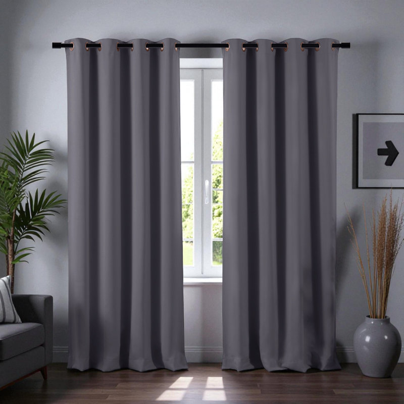 Salut Adjustable 1'' Single Curtain Rod, Black, 66" - 120"