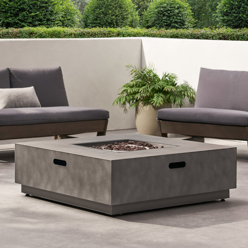 Foyer carré en fer, 50 000 chaleur, style moderne, l 37,93 po x P 12,94 po, aucun assemblage requis, foyer au fini gris pierre, sortie, cadre, 37,93 po x 37,93 po x 12,94 po, assemblage, couleur, propane seulement