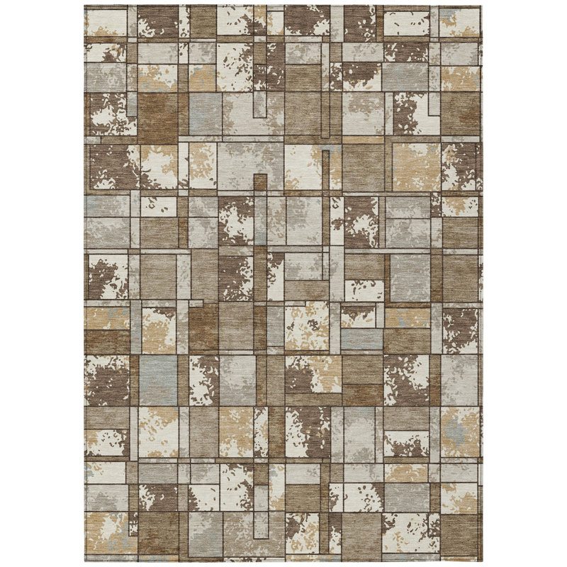 Machine Washable Indoor/Outdoor Chantille ACN2442 Geometric Rug, 10' x 14', Brown