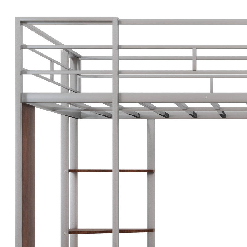 Lit mezzanine en métal avec 2 tablettes et un bureau, Twin, Argent