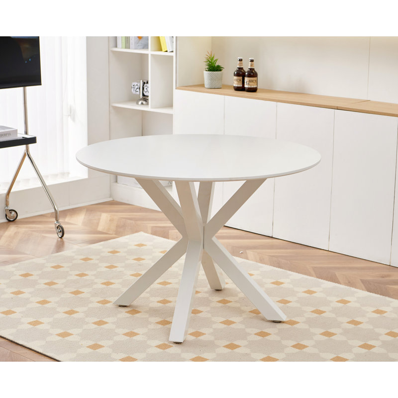 42.1" Table Mid-Century Dining Table For 4-6 People With Round Mdf Table Top, Pedestal Dining Table, End Table Leisure Coffee Table,Cross Leg