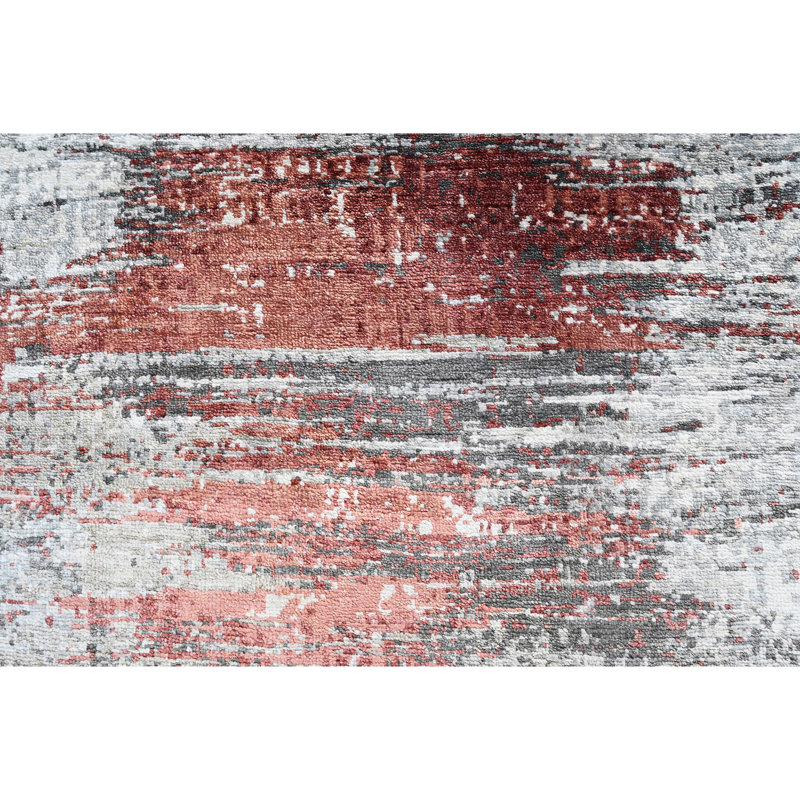 Hand Knotted Abstract Area Rug in Gray/Black/Red, Rectangle 8' x 10'