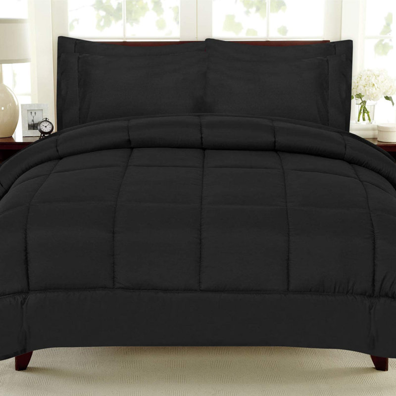 Ensemble d'édredon léger en duvet synthétique luxueux, Édredon très grand californien + 6 pièces suppl, Noir