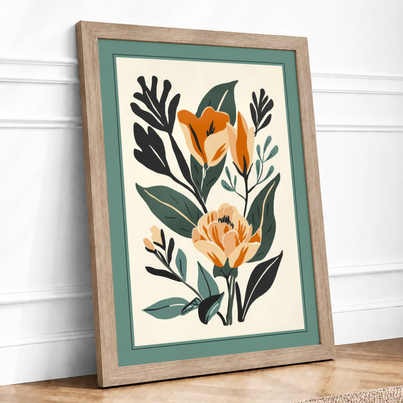 Orange Blooms And Foliage Botanical - Print, A2 - 59.4 x 42.0 cm, Oak