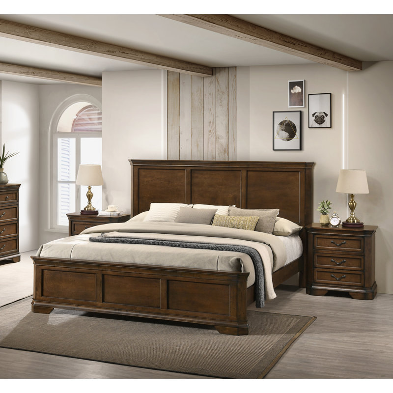 Ailany 3 Piece Bedroom Set, 3pieces:Bed, 2Nightstand, Antique Walnut, King