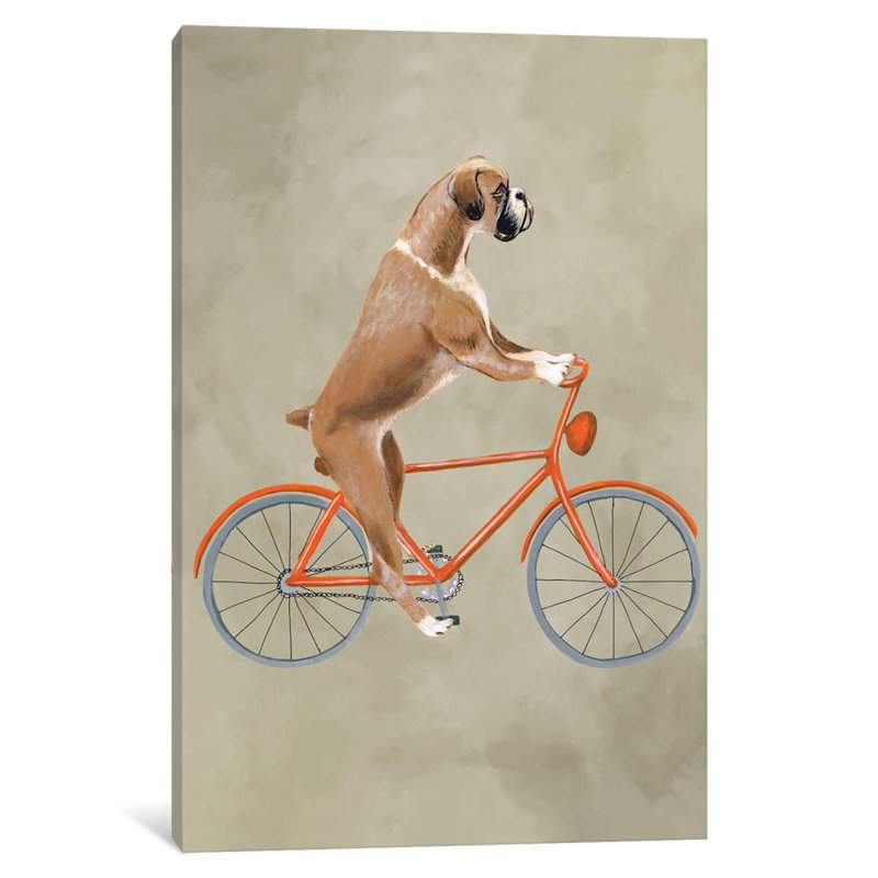 Boxer On Bicycle by Coco De Paris - Print on Canvas, 66.04 cm H x 45.72 cm W x 1.91 cm D, No Frame