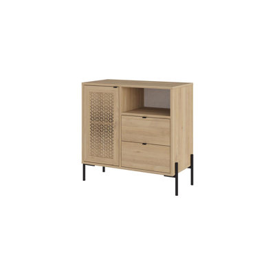 Naive 1 Door 2 Drawer Sideboard Buffet Storage Unit with Open Shelf - Oak