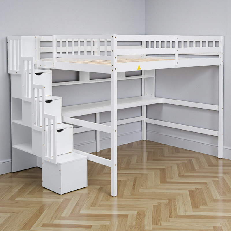 Ghansyam Full Loft Bed with Built-in-Desk by Harriet Bee, White
