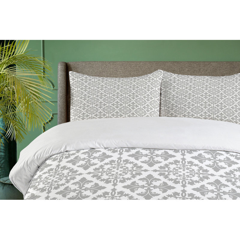 French Country Polyester Damask Duvet Cover, King Duvet Cover + 2 Shams