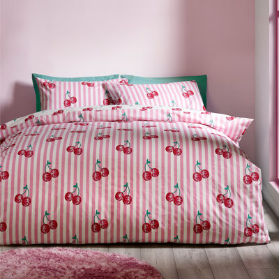 Disco Cherries Stripes Reversible Duvet Cover Set