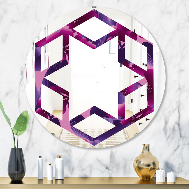 Miroir mural hexagonal à motif floral orchidée star, H 31,5 po x l po