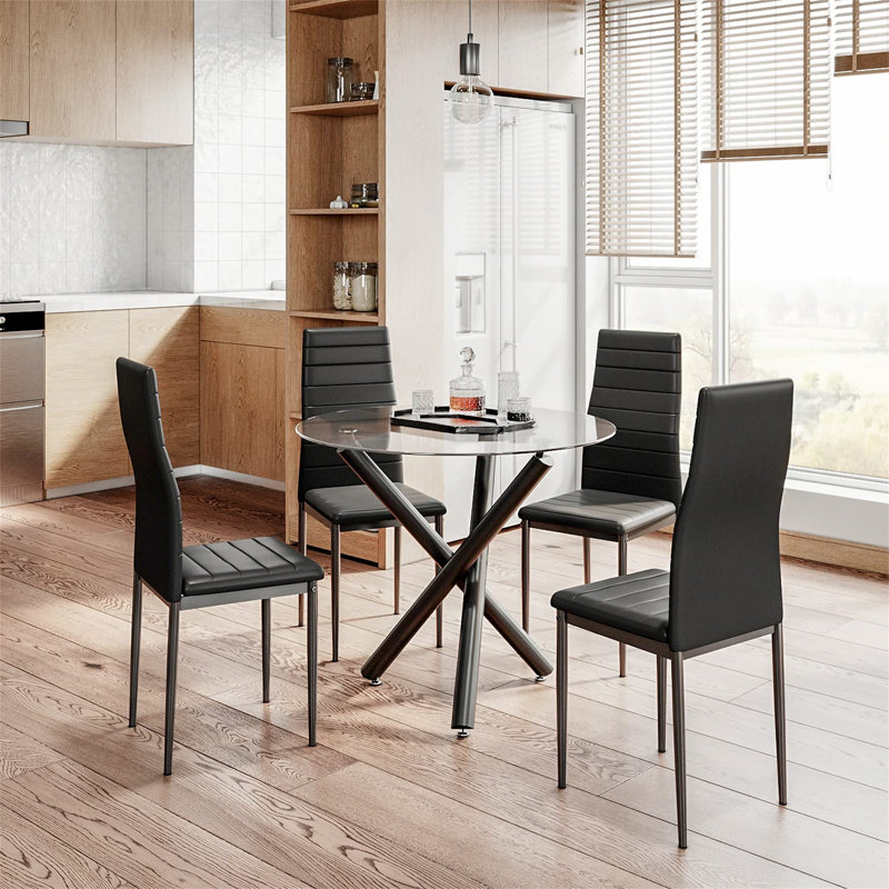Caniesha 4 - Person Dining Set, Black, Black