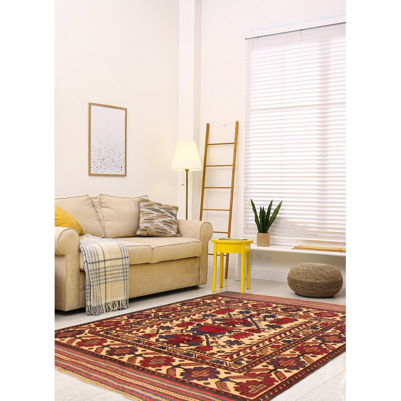 Tapis décoratif en laine de conception unique en laine noué à la main de conception unique 4 pi 3 po x 5 pi 3 po Irisya
