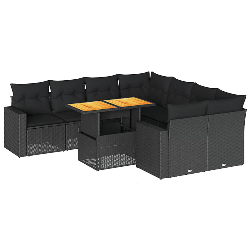  Ensemble de canapé de jardin noir, Noir, Gris foncé