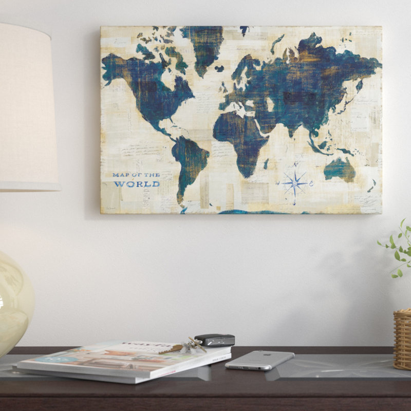 «World Map Collage» par Sue Schlabach, reproduction d'art sur toile tendue, H 18 po x l 26 po x P 1,5 po, Toile tendue