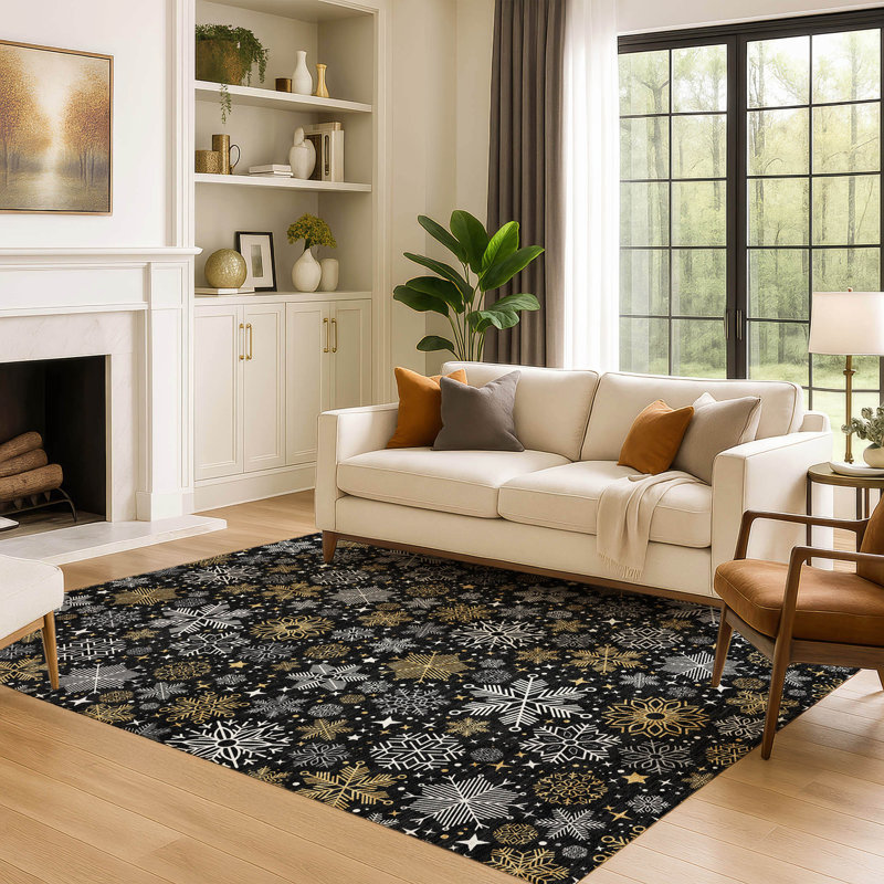 Premium Machine Washable Mayfield AMF1823 Stars and Snowflakes Holiday Rug, Rectangle 8' x 10'