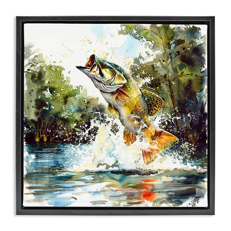  Art mural sur toile flottant, "Fish Jilling Splash" par LSR Design Studio, Cadre flottant noir de jais, H 18 po x l 18 po