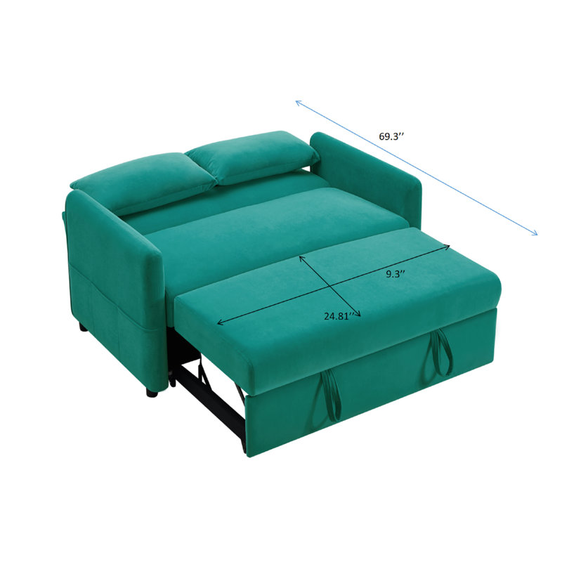 Sofa 57.1'' Velvet Convertible Sofa, Green Velvet