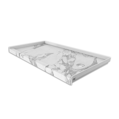 FlexStone® 60"W x 30"D Alcove Shower Base with Right Drain in Calacatta White
