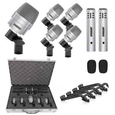 5 Core Drum Mic Kit 7 Pcs Kick Bass Tom Snare Dynamic Microphone Instrument Mics Set