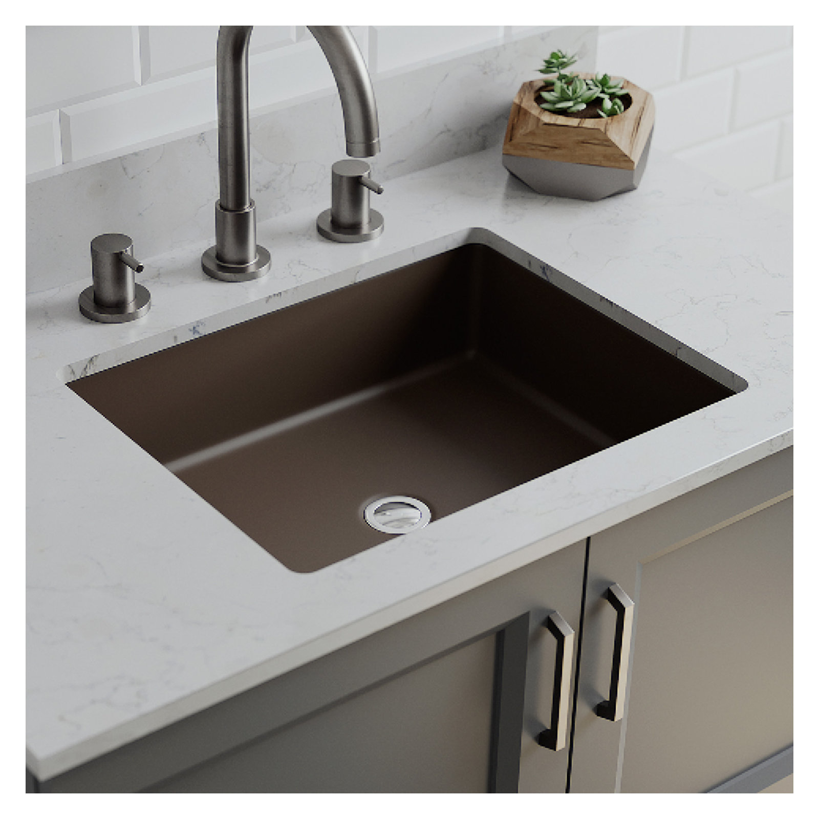 Lexicon Quartz Composite Rectangle Vanity Sink, Mocha