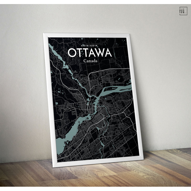 « ottawa city map », reproduction d’impression sur affiche en minuit, H 27,6 po x l 19,7 po