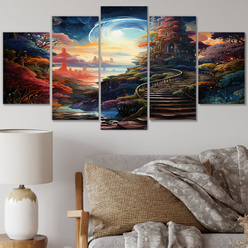 Moyer - Art mural abstrait sur toile, 5 panneaux