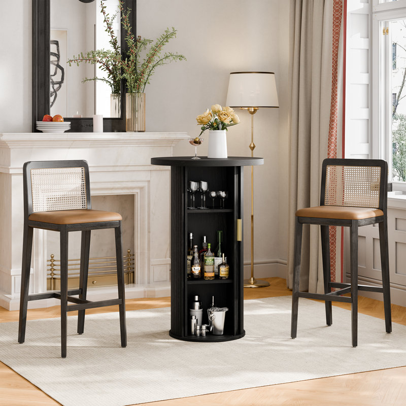 36" Tall Round Tambour Dining Table, Black