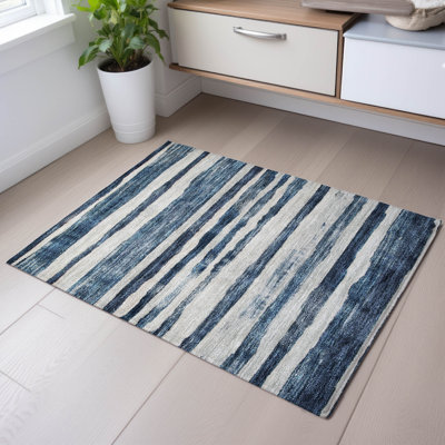 Premium Machine Washable Lyndhurst AMF1191 Stripes Rug