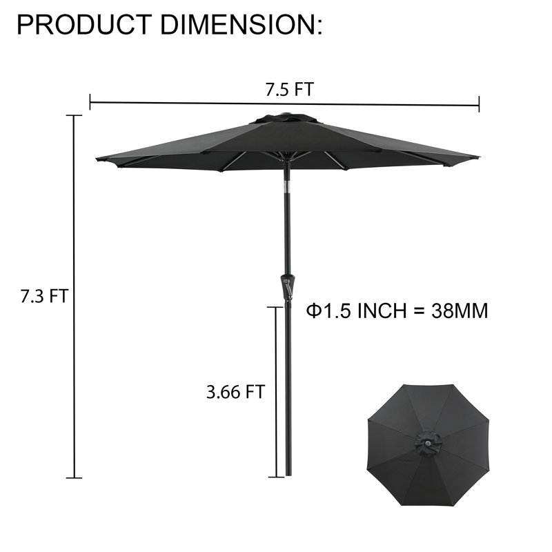 Parasol de marché 108 po Ruel, 7,5ft, Noir