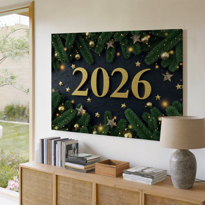Canvas Create A Festive New Year Scene Featuring Large Shimmering Golden Wall Art Numbers Prominently Displayed In The Center Canvas Wall Art