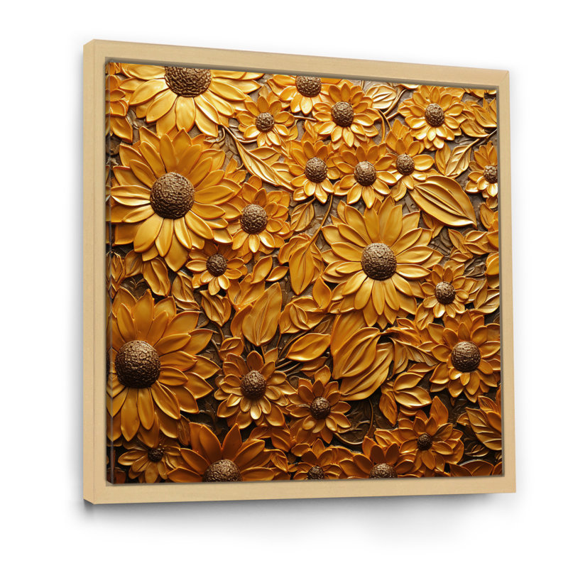 Tournesol doré rayonnant sur toile, H 30 po x l 30 po x P 1 po, Cadre naturel flottant