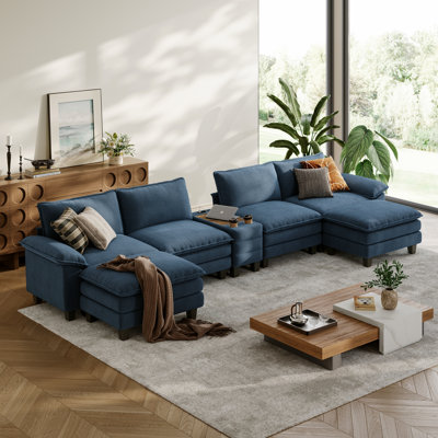Canapé modulaire en coin avec console de rangement et 2 repose-pieds Colbey