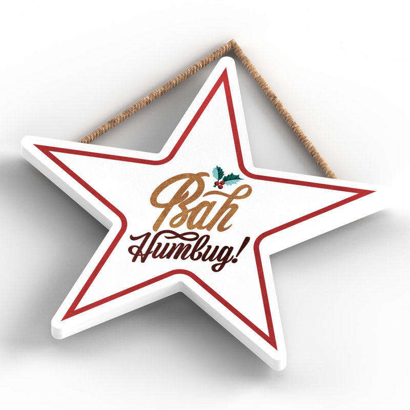 Xmas Bah Humbug Holly Wooden Star Plaque