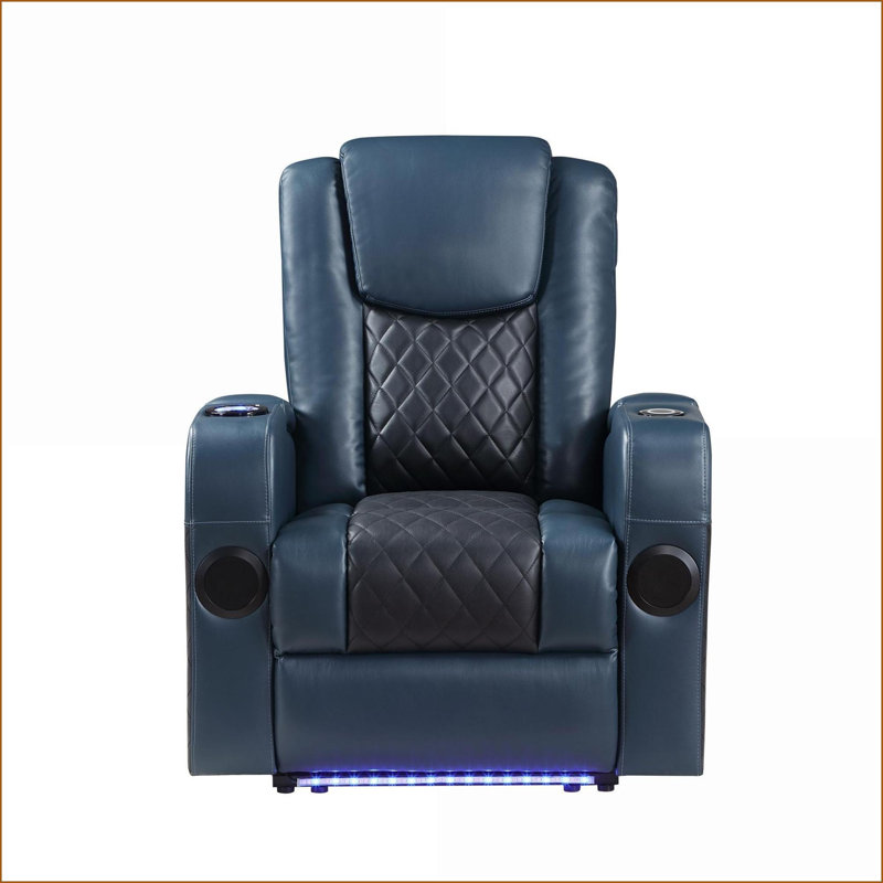 Fauteuils inclinables Power Motion avec Bluetooth, chargeur sans fil et amp; Porte-gobelet | Bleu et bleu Noir | Cuir synthétique Aire