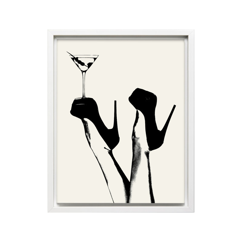 Martini and Heels, Canvas, White Framed, 11"H x 14"W