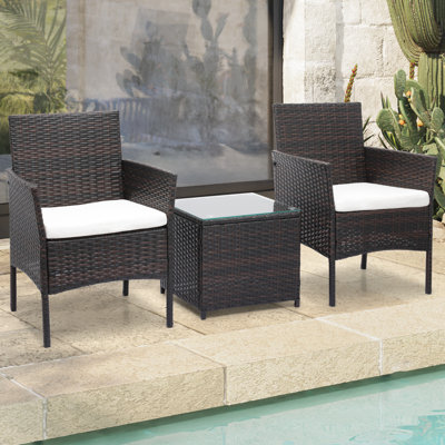3 Pieces Patio Furniture Set, PE Rattan Wicker Chairs with Table, Outdoor Porch Conversation Set