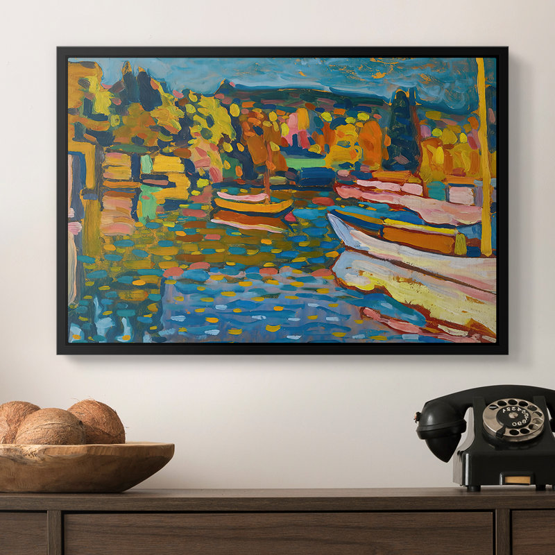 Étude pour un paysage d'automne avec des bateaux, 1908 - Wassily Kandinsky, toile tendue avec châssis, 16 x 24, Noyer