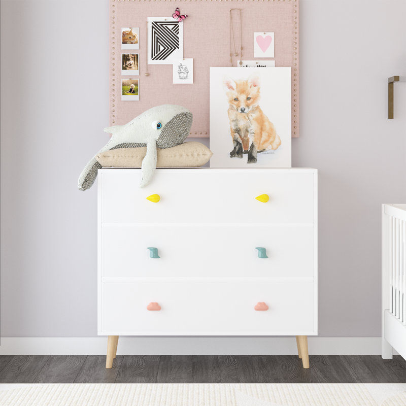 Commode 3 tiroirs, table de chevet pour bébé, armoire de rangement pour enfant, Gris