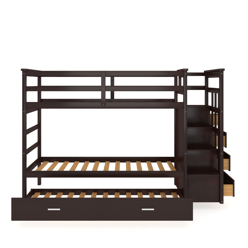 Felipita Kids Twin Over Twin Bunk Bed with Trundle with Drawers, Espresso