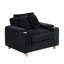 Canapé simple en velours côtelé avec un coussin, deux coussins décoratifs, un repose-pieds et deux espaces de rangement.-626105948