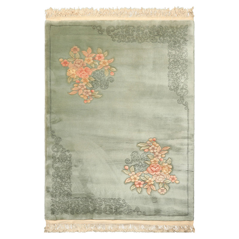 Tapis velouté à motif floral art déco traditionnel chinois en laine noué à la main 4 x 6