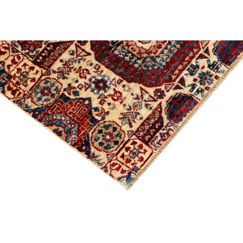 Hand-Knotted High-Quality Ivory and Red Runner