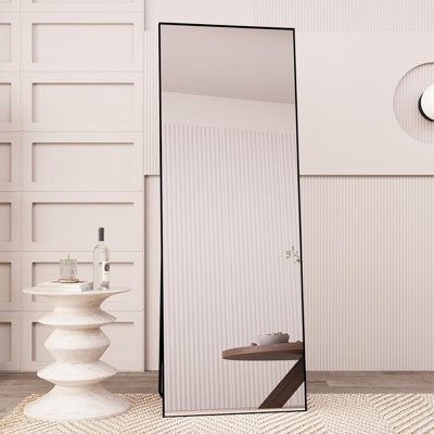 71" x 32" Large Full Length Mirror with Stand, Black Wall Mounting Full Body Mirror, Metal Frame Full-Length Tempered Mirror for Living Room, Bedroom