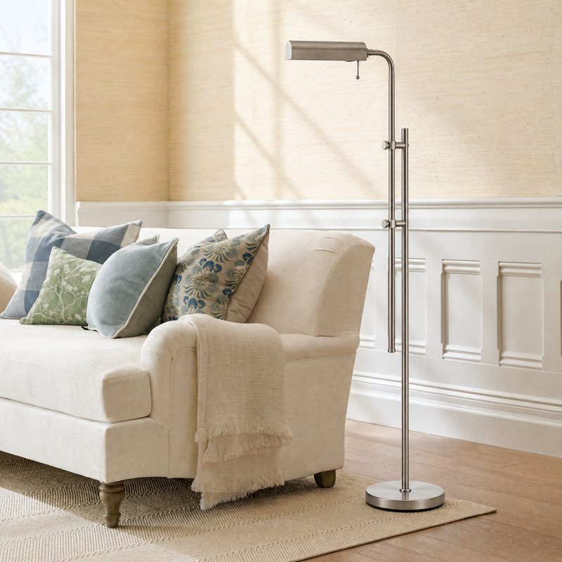 62.5" Industrial 3CCT LED Pharmacy Reading Task Floor Lamp in Nickel, Silver