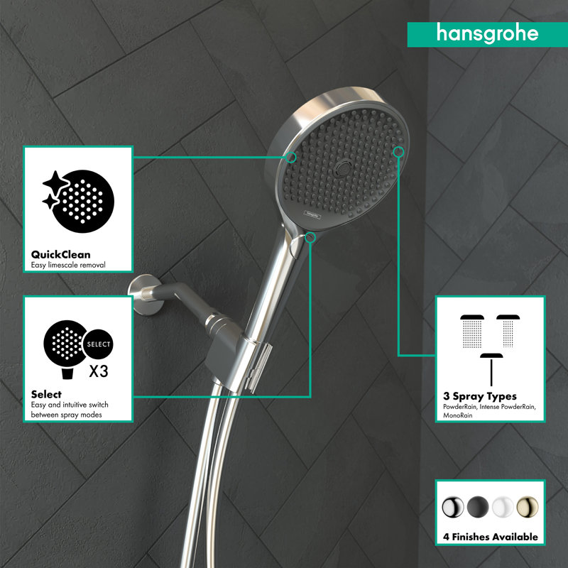 Hansgrohe Rainfinity Handheld 3-Jet Showerhead 130, Chrome, 1.75 GPM
