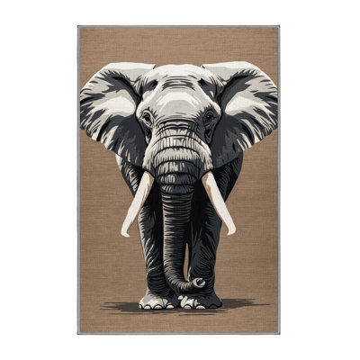 Washable African Bush Elephant Wildlife Area Rug