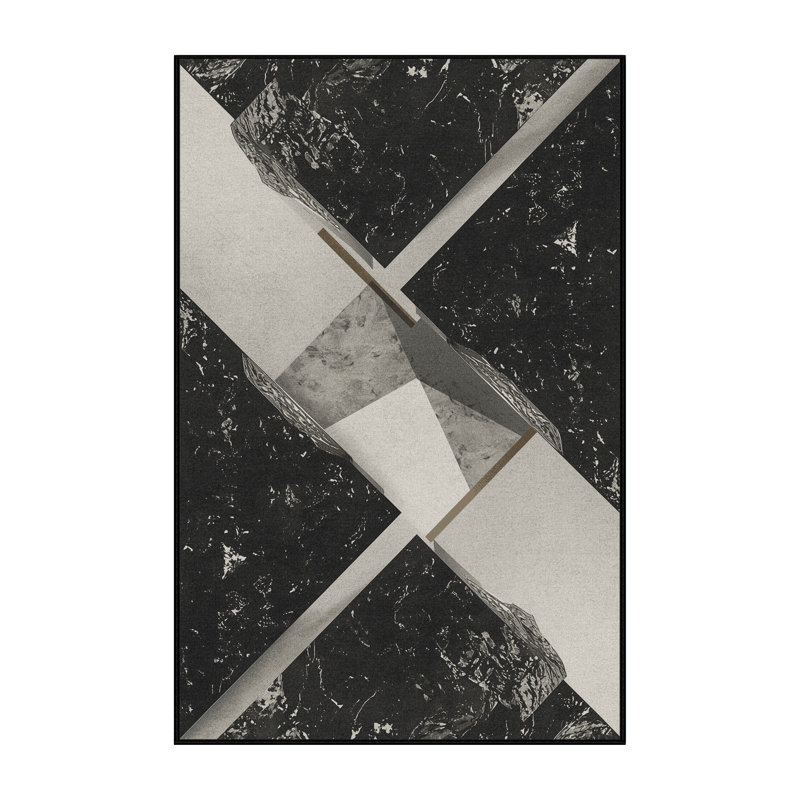 Tapis gris moelleux et moelleux à motif géométrique rustique moderne, 7 x 10
