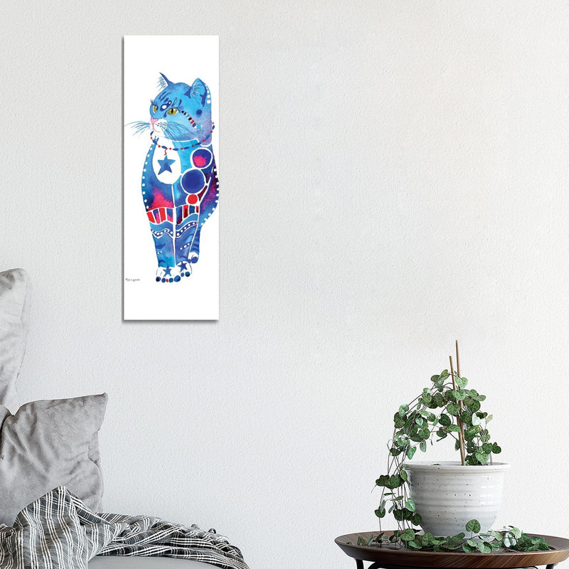 Cat Whimsical Blue by Jo Lynch - Wrapped Canvas Panoramic Gallery-Wrapped Canvas Giclée