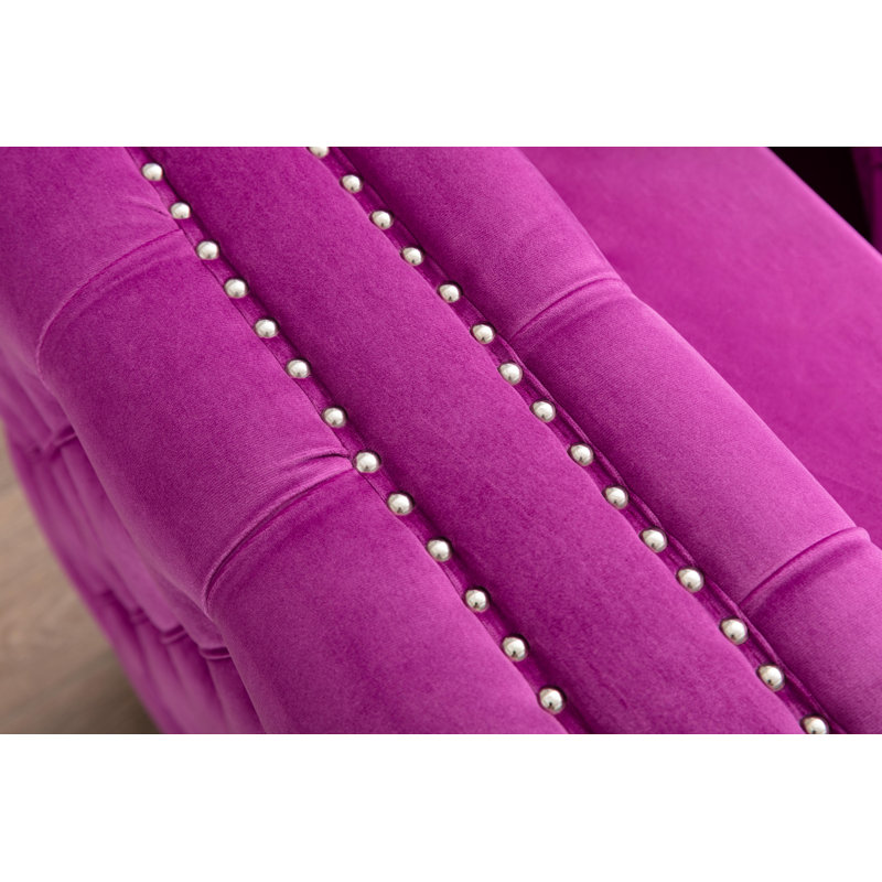 Oyler 104" Velvet Tuxedo Arm Sofa, Violet
